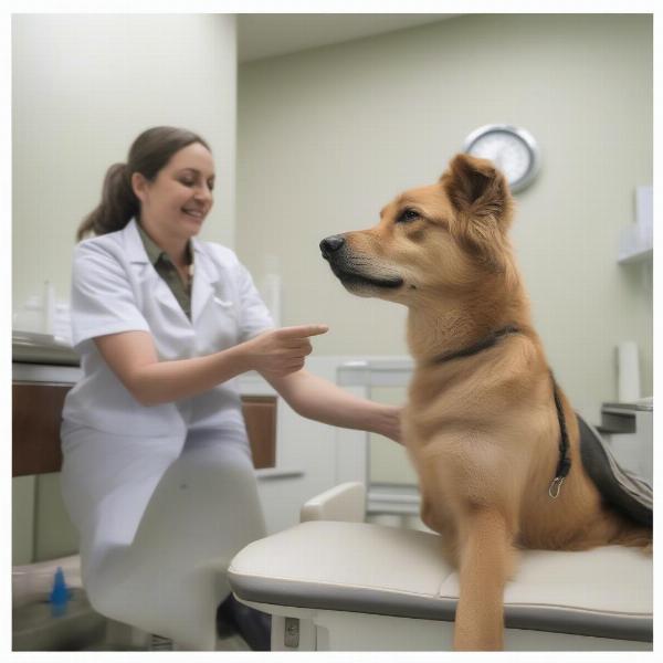 Sadie having a check-up at the vet's office.