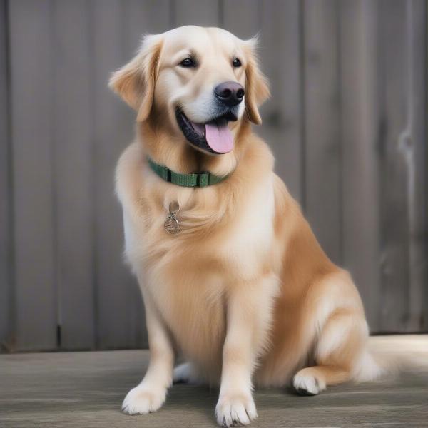 Golden Retriever wearing a sage green dog collar