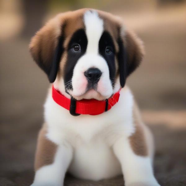 Saint Bernard puppy wearing an adjustable collar