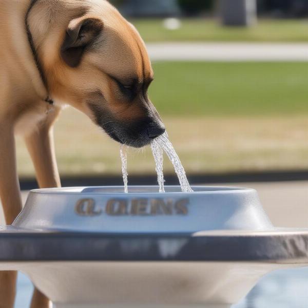 A dog drinking from a water fountain at a Salem dog park