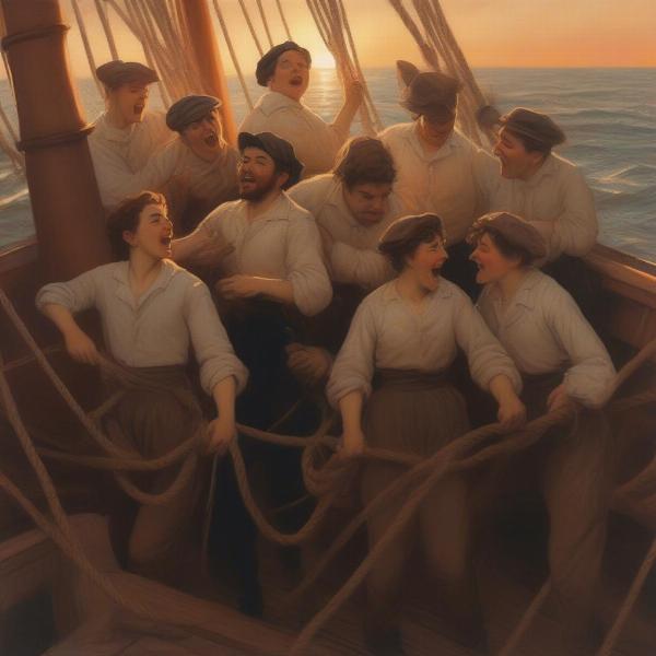 Sailors singing the salty dog shanty on a ship