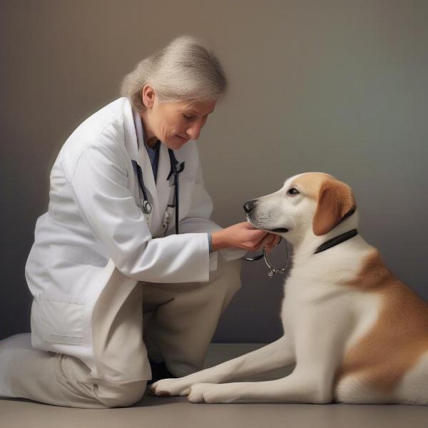 A veterinarian comforting an owner while performing euthanasia on their beloved dog, providing a peaceful and painless passing.