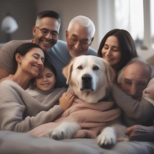 Saying goodbye to a dog at home