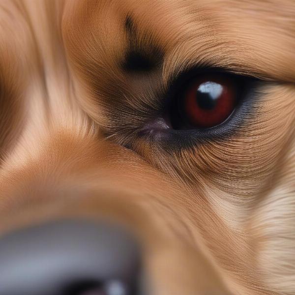 Close-up of a dog's eye showing scleral injection