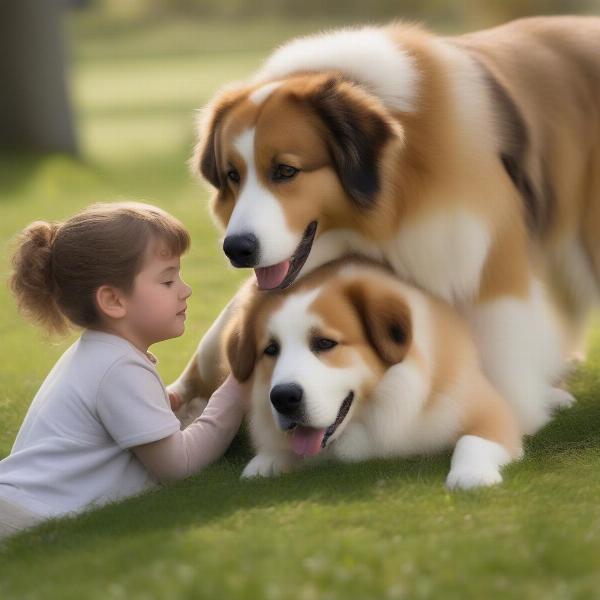 Scotch Bernard playing gently with children