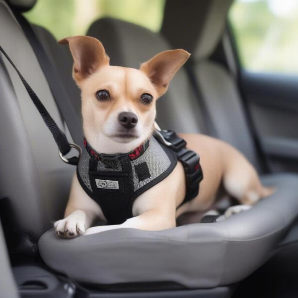 Dog secured with seat belt buckle leash