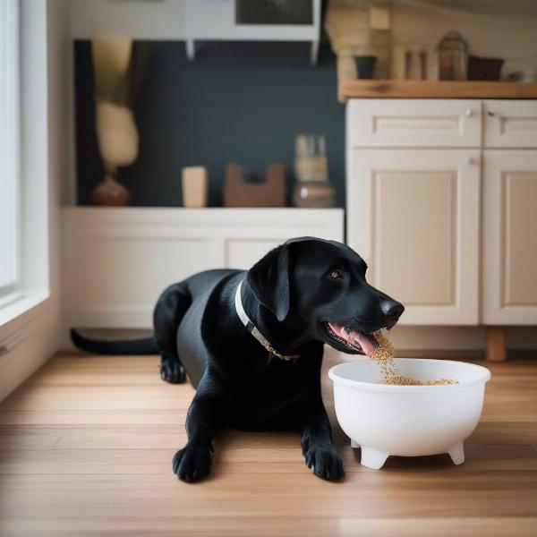 Senior Black Lab with Slow Feeder Bowl