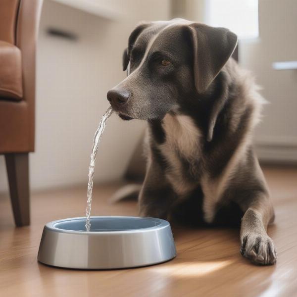 Senior dog drinking from a heated water bowl