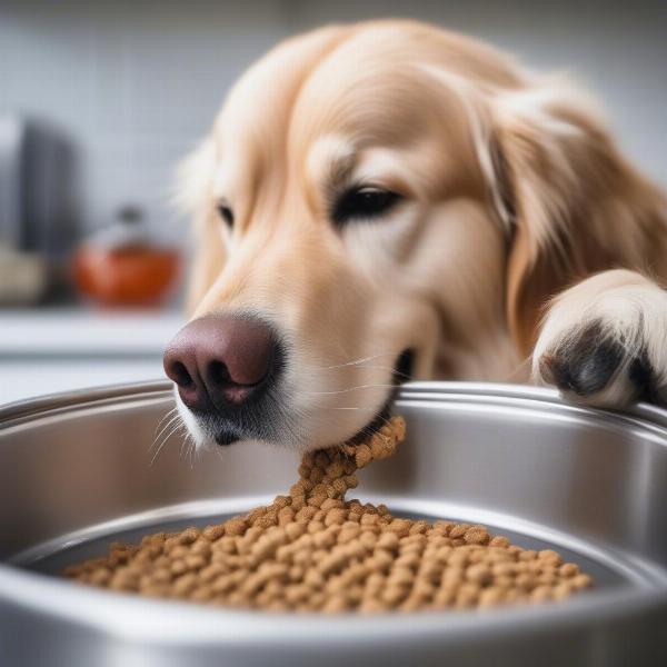 Senior dog eating from a bowl