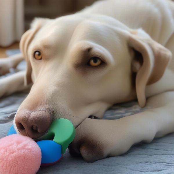 Senior Dog Enjoying Chew Toy