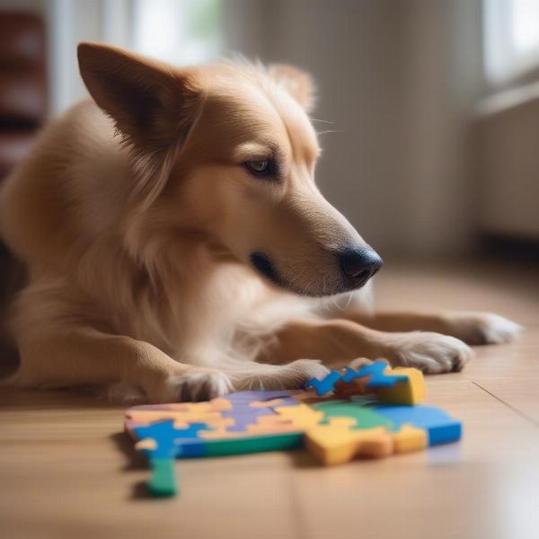 Senior Dog Engaging with a Puzzle Toy