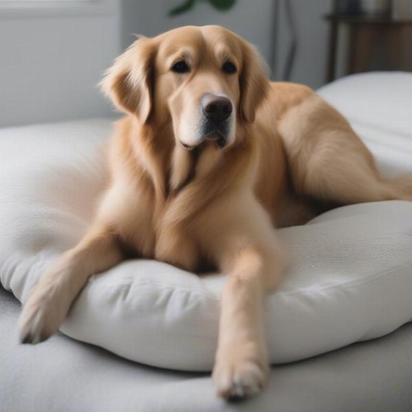 Senior dog sleeping peacefully on an orthopedic dog bed