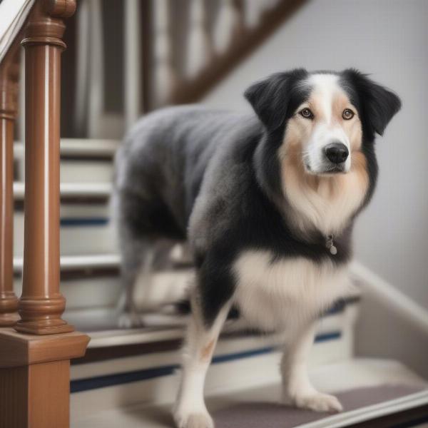 Senior dog using stair treads