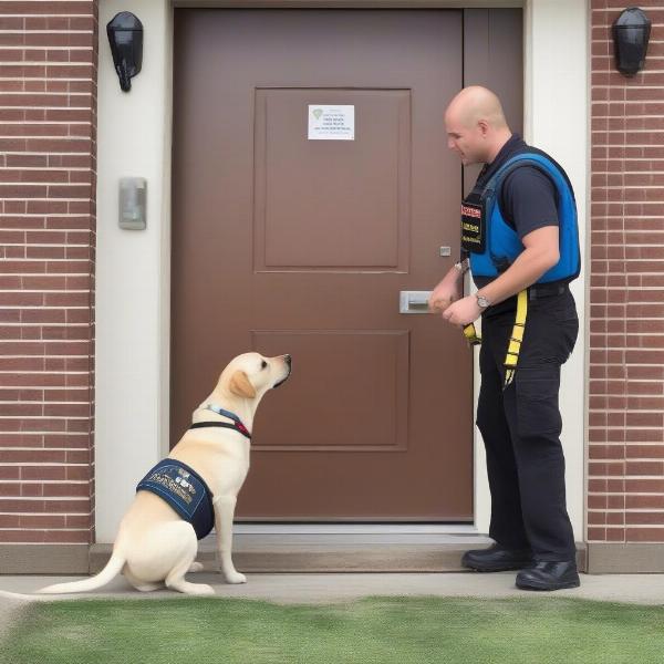 Service dog in training performing a task