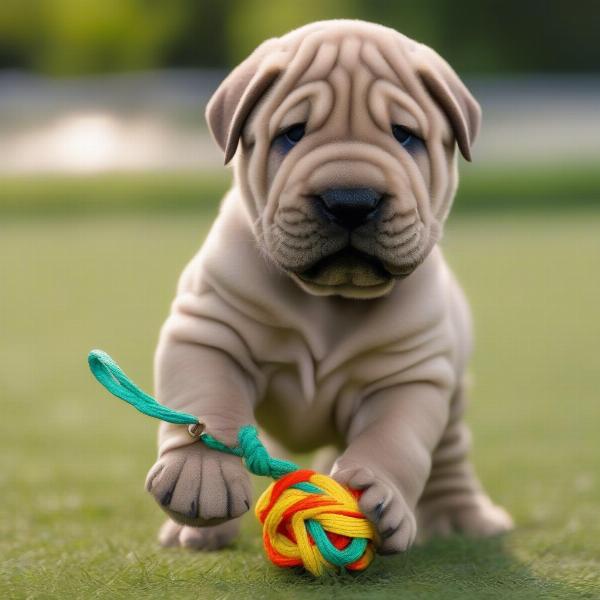 Shar Pei puppy playing