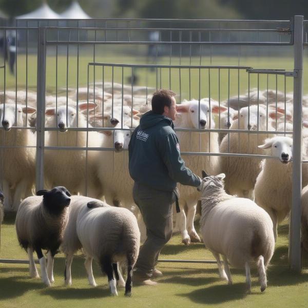 Sheep dog trials competition in action