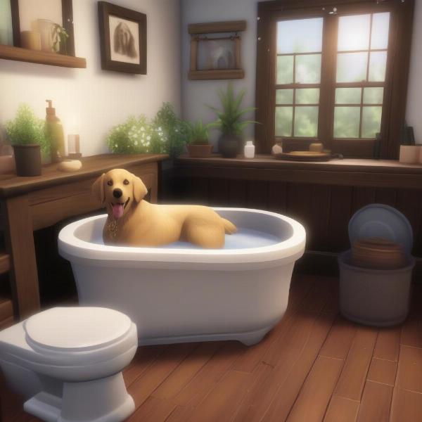 Rustic Dog Bath CC for Sims 4