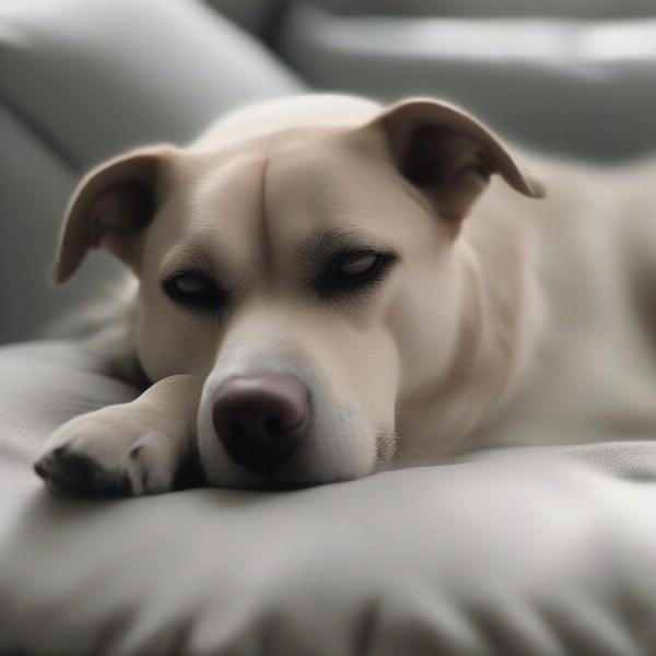 A dog resting peacefully on a dog bed