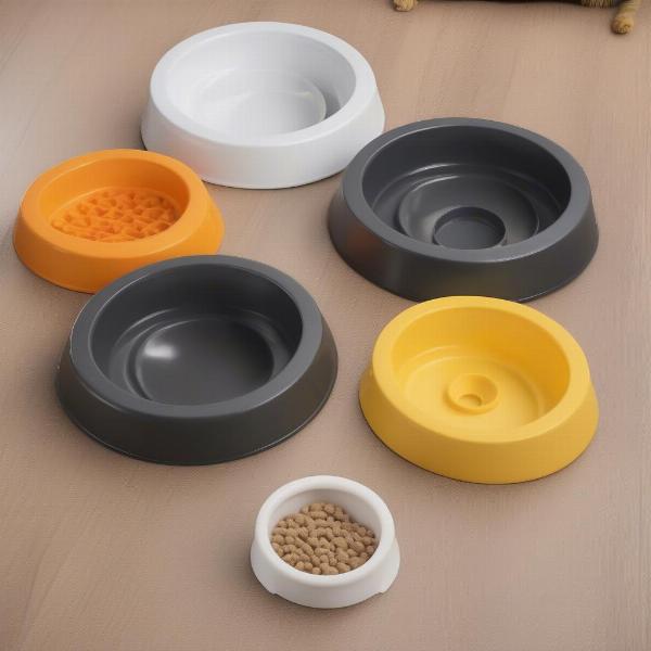 Various types of slow feeder dog bowls showcasing different designs and materials.