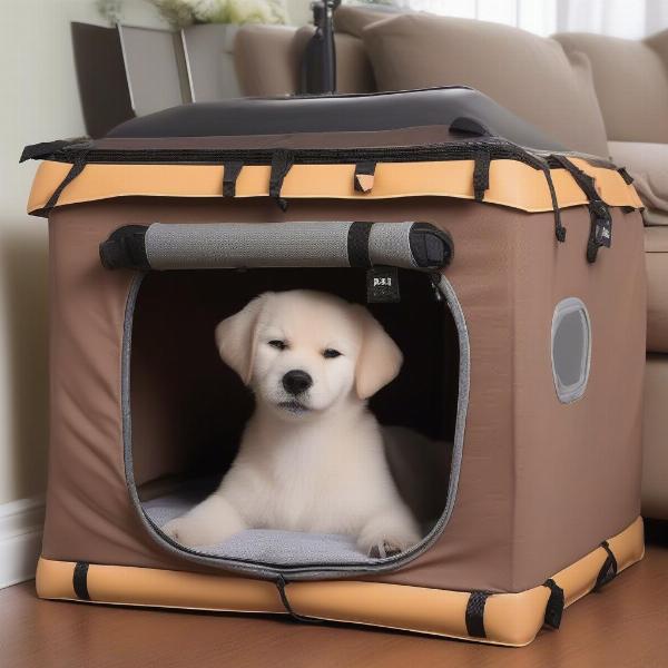 Soft folding dog crates in various sizes for different dog breeds.