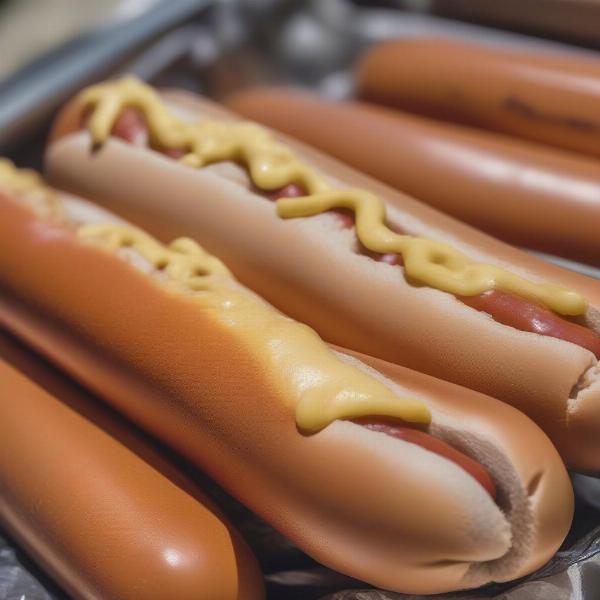 Spoiled hot dogs exhibiting signs of spoilage