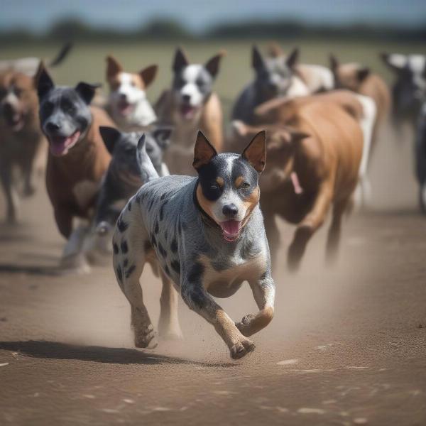 St Miguel Cattle Dog herding cattle