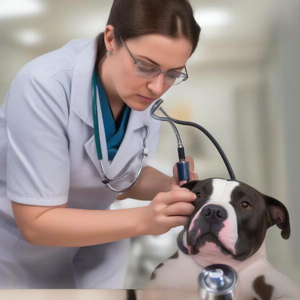 Staffordshire Bull Terrier undergoing a health check