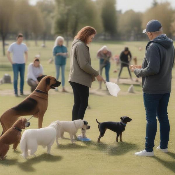 Dog park etiquette: supervising your dog, cleaning up after them, and respecting other dogs and owners.