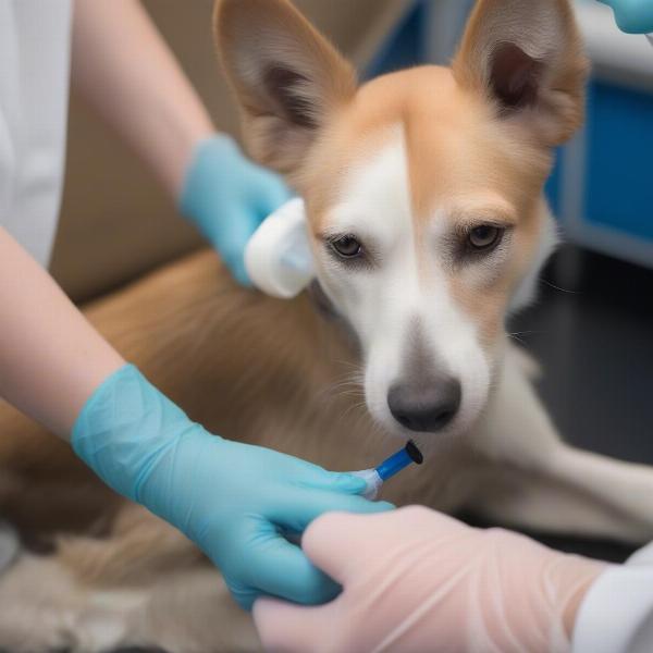 Applying Surgical Glue to a Dog Wound