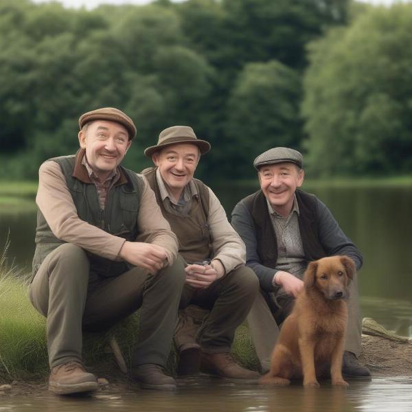 Ted the dog with Bob Mortimer and Paul Whitehouse on Gone Fishing