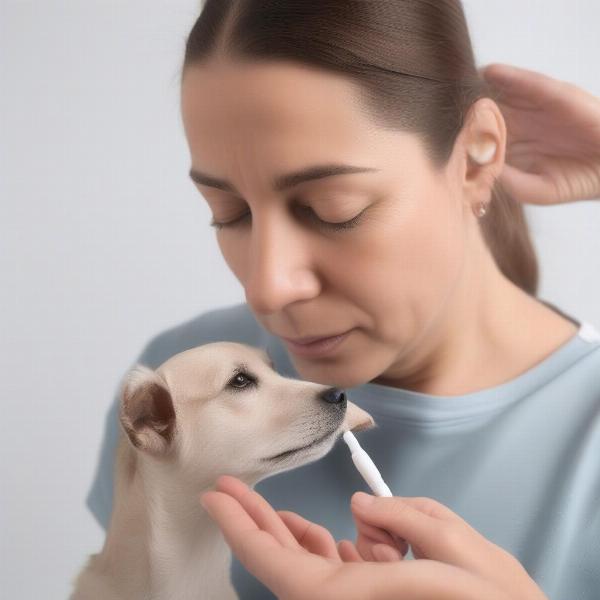 Applying Thornit Ear Powder to a Dog