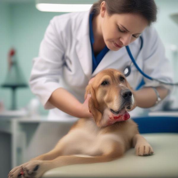 Dog undergoing a thyroid test at the vet