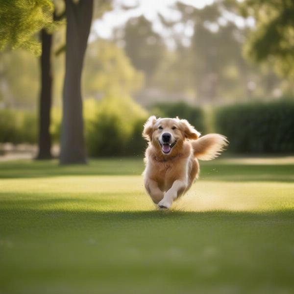 Dog enjoying the open space at a dog park