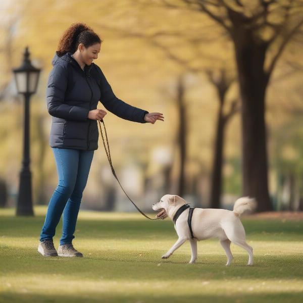 Training a dog to walk safely and obediently on an extended leash