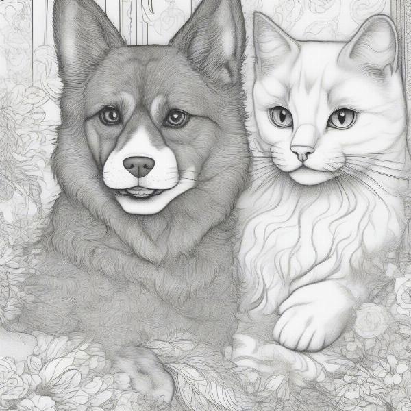 Intricate Dog and Cat Coloring Pages