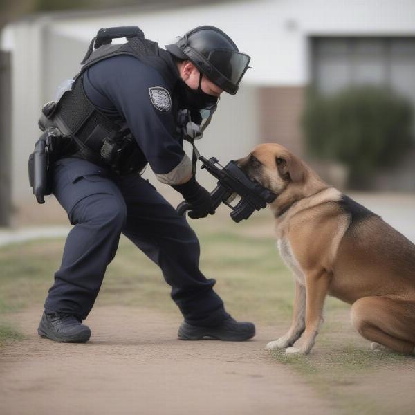 Animal control officer using a tranquilizer gun on an aggressive dog