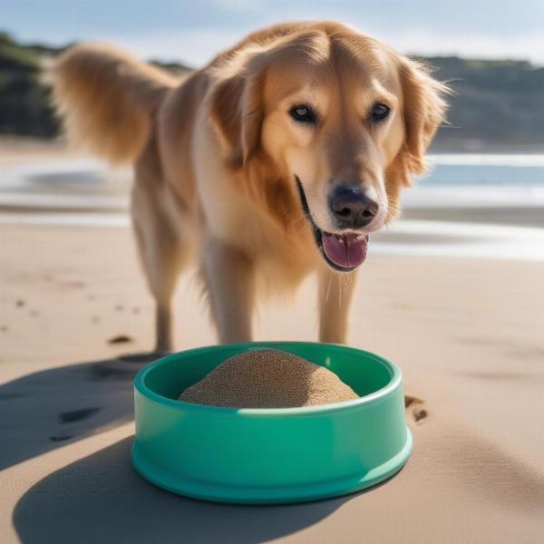 Dog drinking water at Trigg Dog Beach