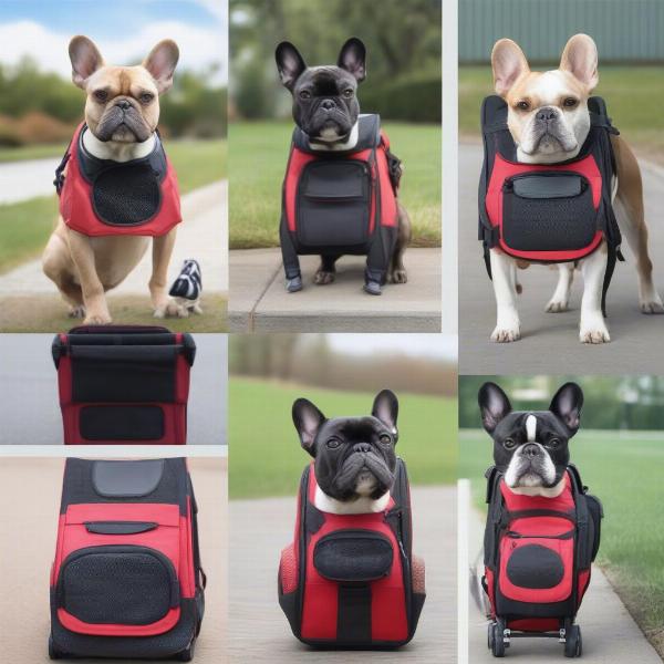 Different styles of dog carrier backpacks suitable for French Bulldogs, showcasing various features like front and back carrying options.