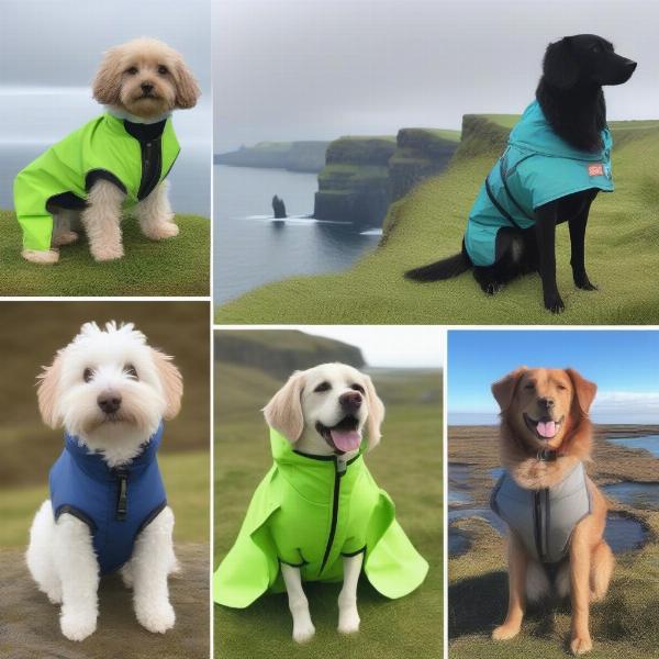 Different types of dog coats available in Ireland, including waterproof, fleece, and insulated coats