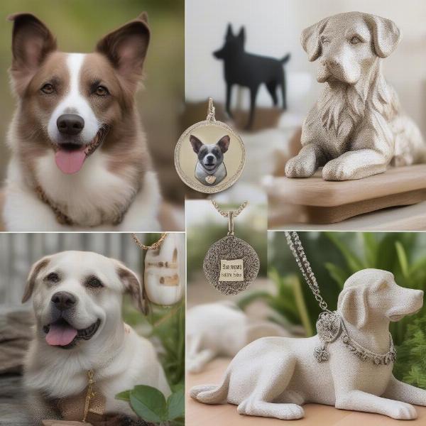 Different types of personalized dog memorial gifts available for pet owners.