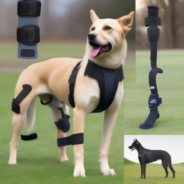 Different types of rear leg braces for dogs