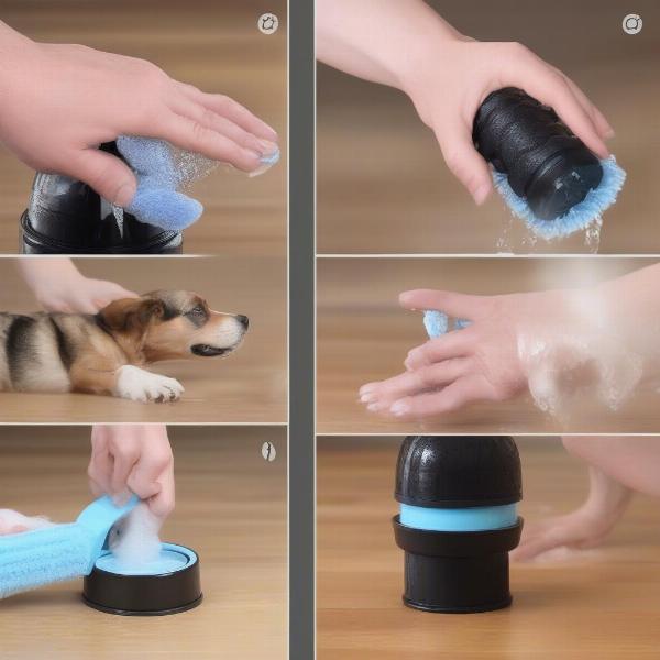 Step-by-step guide on using an auto dog paw cleaner.