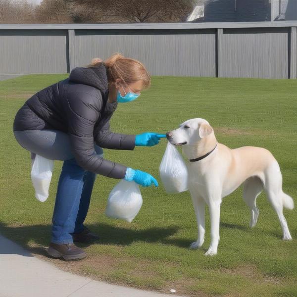 Person correctly using a dog poop station