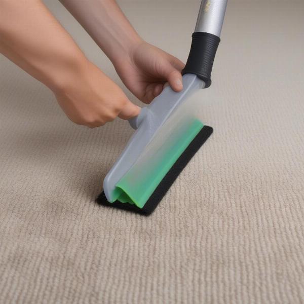 Using a squeegee to remove dog hair from carpet