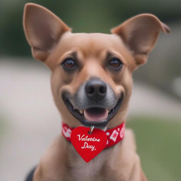 Valentine dog collar with a heart-shaped tag