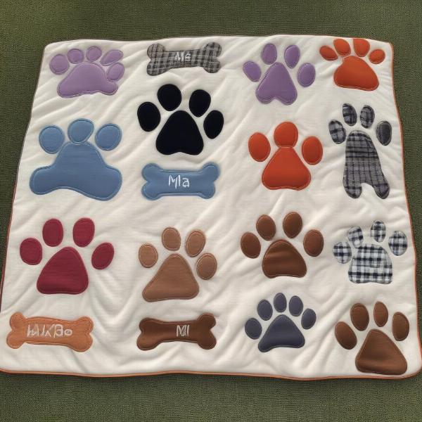 A collection of personalized dog blankets in various designs.