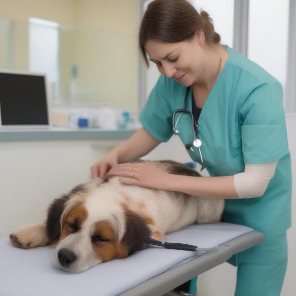 Veterinarian examining a dog