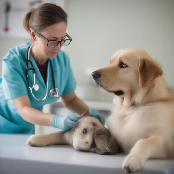 Veterinarian examining a dog