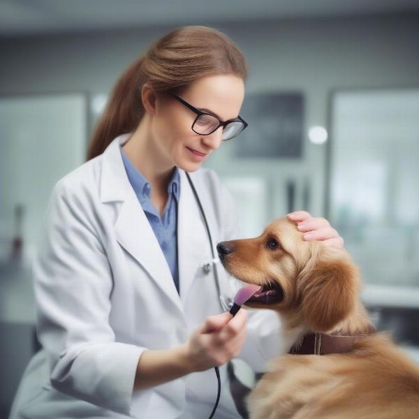 Veterinarian examining a dog