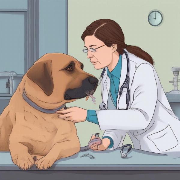 Vet Examining Dog After Condom Ingestion